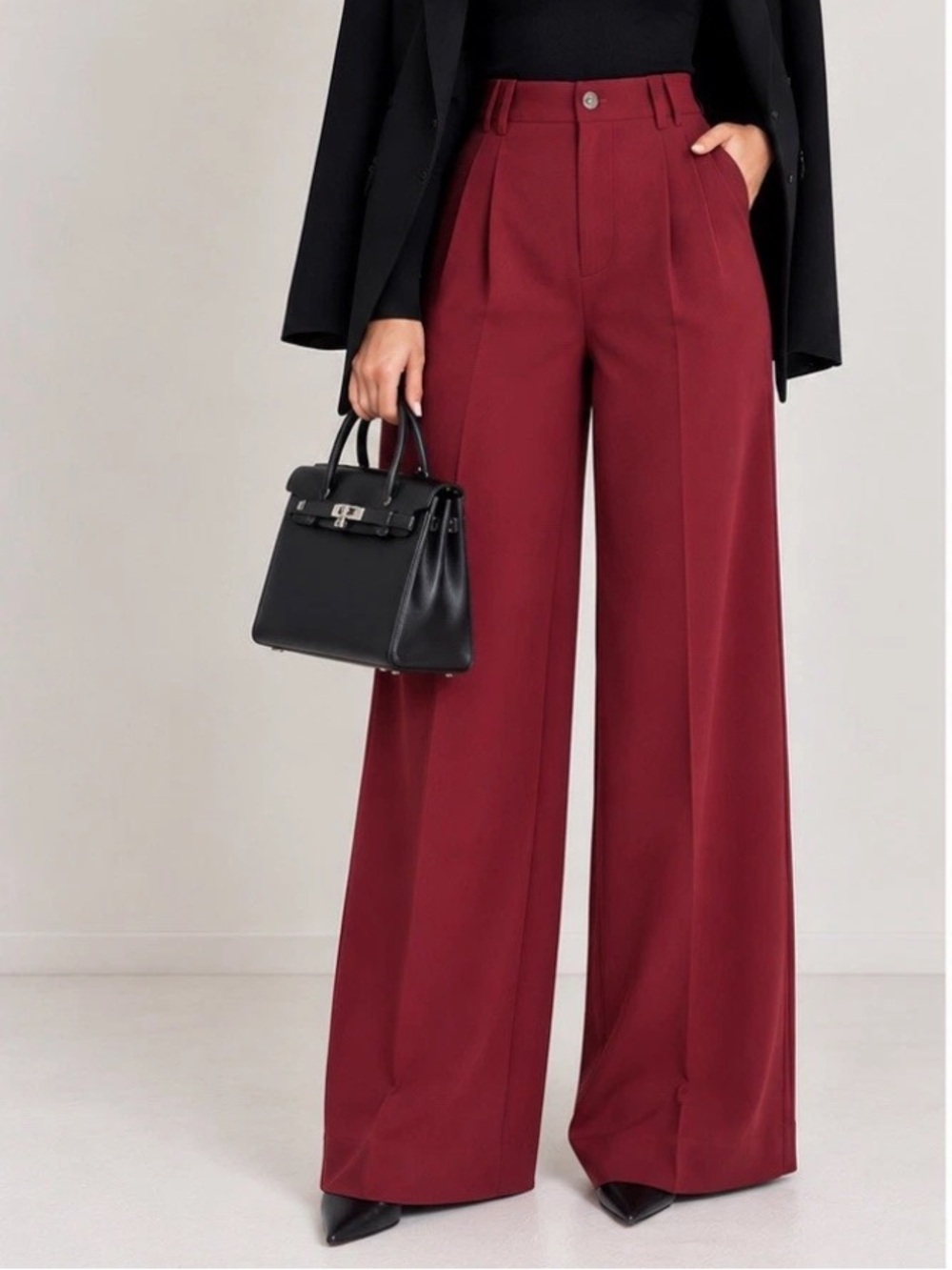 Sz Small ❤️ Women Fashion Pleated Wide Leg Pants Burgundy Berry So Good For Life